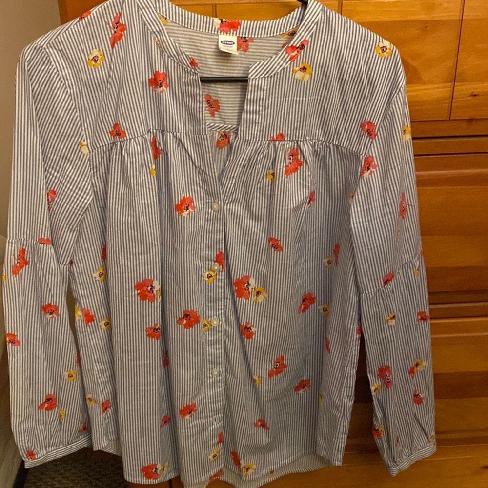 Floral stripe button down shirt